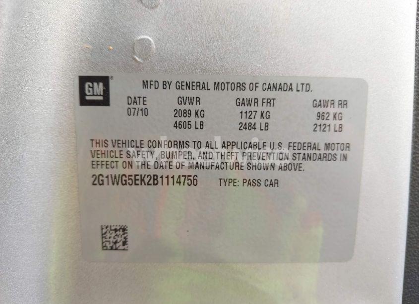 Photo 9 of 2011 Chevrolet Impala LT (VIN 2G1WG5EK2B1114756)