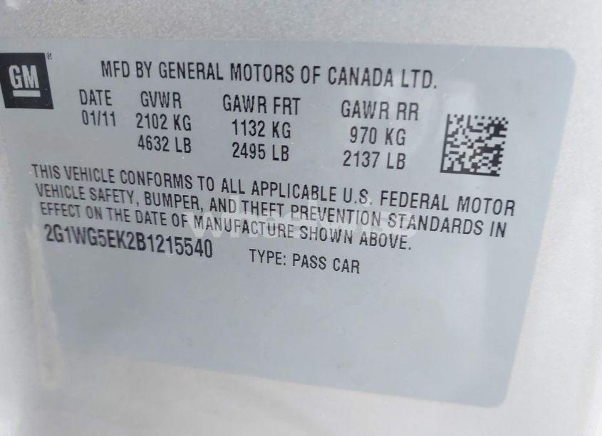 Photo 9 of 2011 Chevrolet Impala LT (VIN 2G1WG5EK2B1215540)