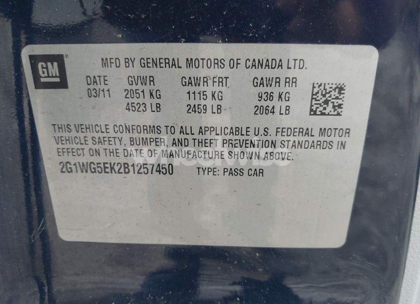 Photo 9 of 2011 Chevrolet Impala LT (VIN 2G1WG5EK2B1257450)