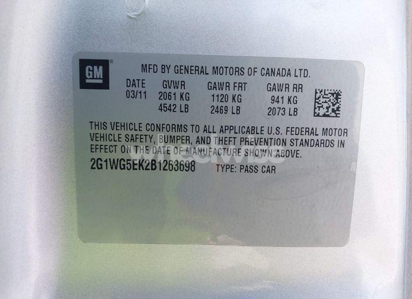 Photo 9 of 2011 Chevrolet Impala LT (VIN 2G1WG5EK2B1263698)