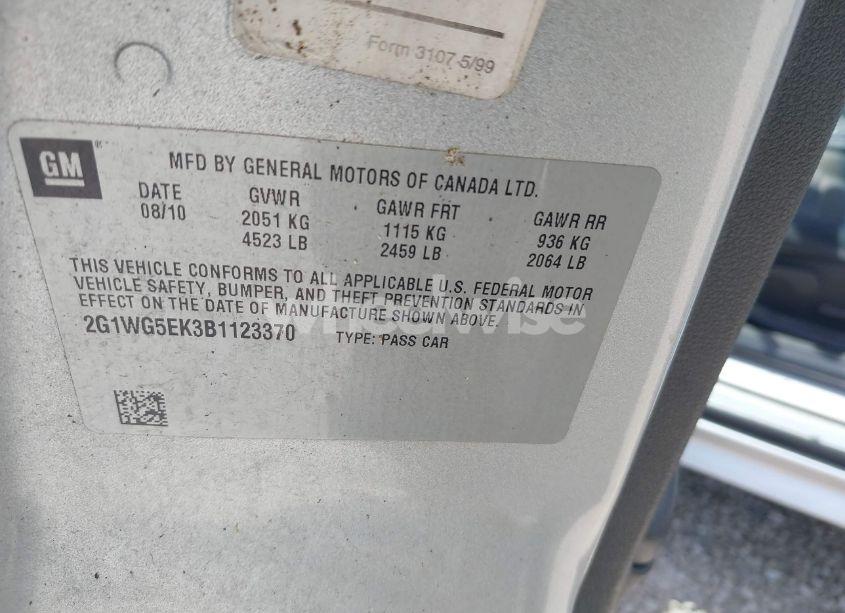 Photo 9 of 2011 Chevrolet Impala LT (VIN 2G1WG5EK3B1123370)