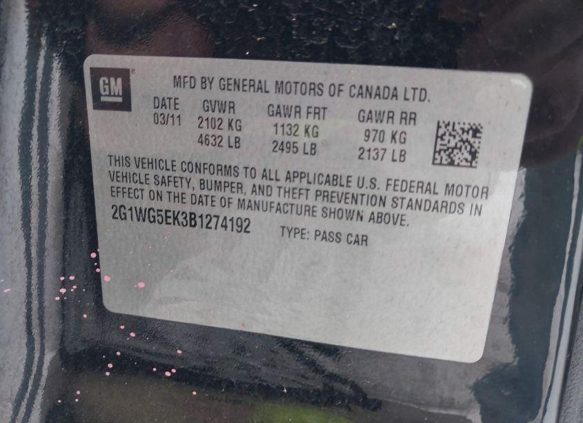 Photo 9 of 2011 Chevrolet Impala LT (VIN 2G1WG5EK3B1274192)