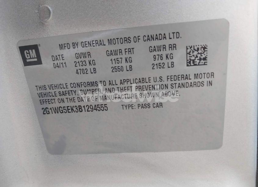 Photo 9 of 2011 Chevrolet Impala LT (VIN 2G1WG5EK3B1294555)