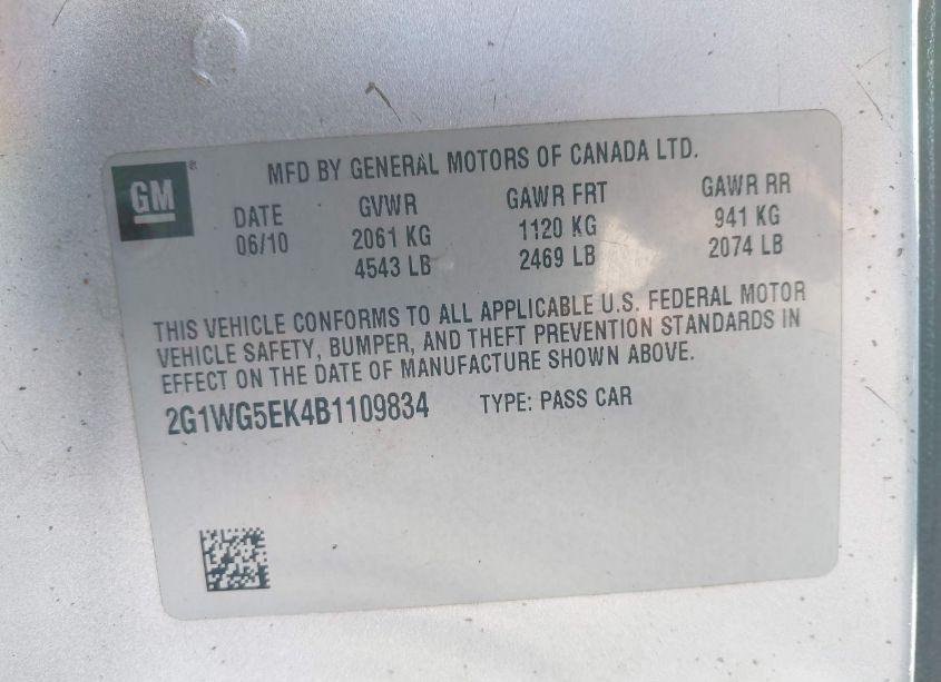 Photo 9 of 2011 Chevrolet Impala LT (VIN 2G1WG5EK4B1109834)