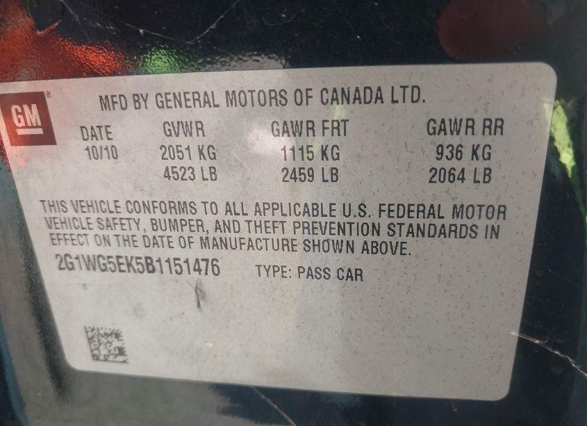 Photo 9 of 2011 Chevrolet Impala LT (VIN 2G1WG5EK5B1151476)