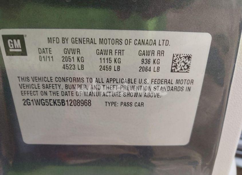 Photo 9 of 2011 Chevrolet Impala LT (VIN 2G1WG5EK5B1208968)