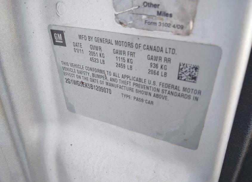 Photo 9 of 2011 Chevrolet Impala LT (VIN 2G1WG5EK5B1209070)