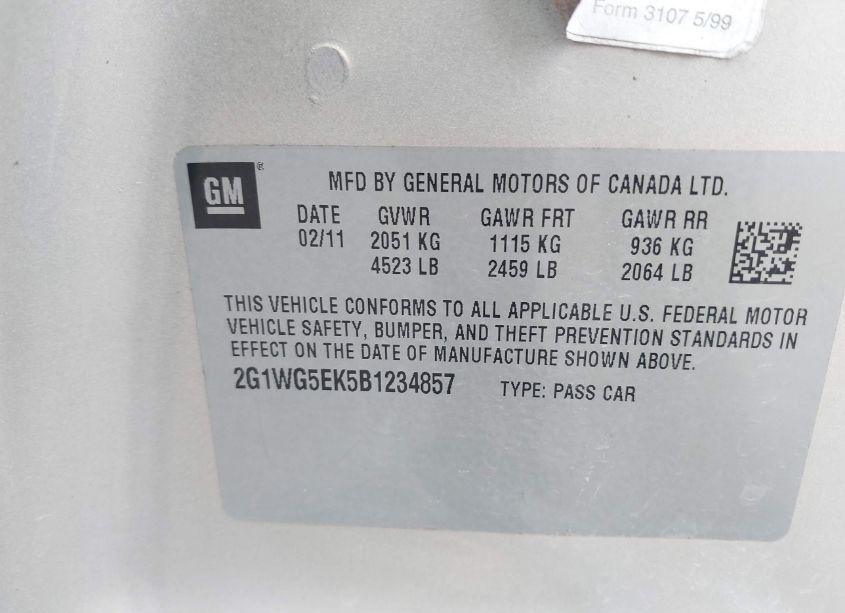 Photo 9 of 2011 Chevrolet Impala LT (VIN 2G1WG5EK5B1234857)