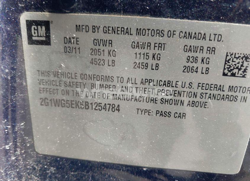 Photo 9 of 2011 Chevrolet Impala LT (VIN 2G1WG5EK5B1254784)