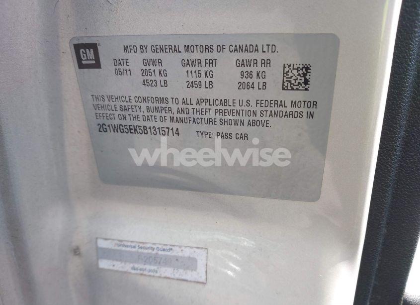 Photo 9 of 2011 Chevrolet Impala LT (VIN 2G1WG5EK5B1315714)