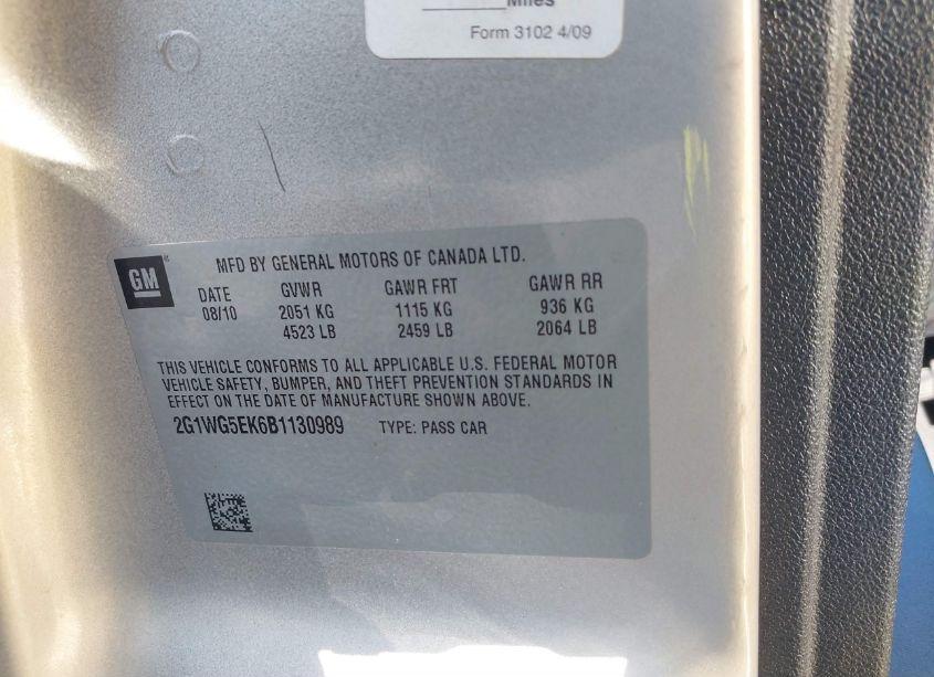 Photo 9 of 2011 Chevrolet Impala LT (VIN 2G1WG5EK6B1130989)