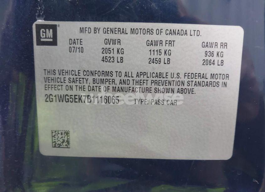 Photo 9 of 2011 Chevrolet Impala LT (VIN 2G1WG5EK7B1116065)