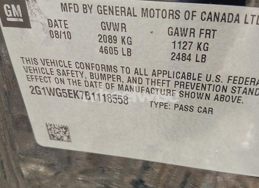 Photo 9 of 2011 Chevrolet Impala LT (VIN 2G1WG5EK7B1118558)