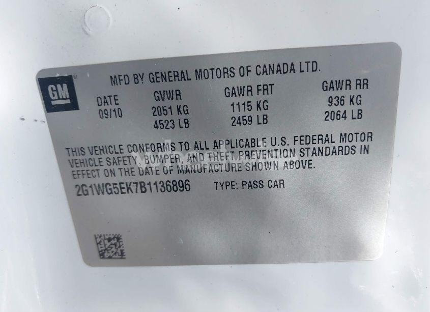 Photo 9 of 2011 Chevrolet Impala LT (VIN 2G1WG5EK7B1136896)