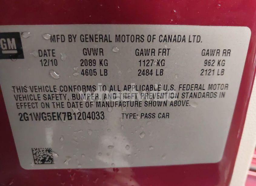 Photo 9 of 2011 Chevrolet Impala LT (VIN 2G1WG5EK7B1204033)