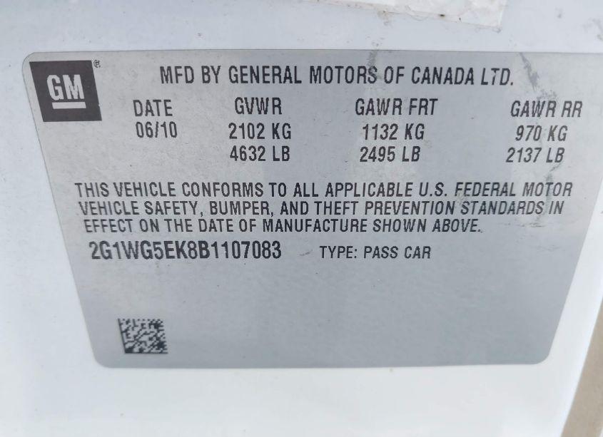 Photo 9 of 2011 Chevrolet Impala LT (VIN 2G1WG5EK8B1107083)