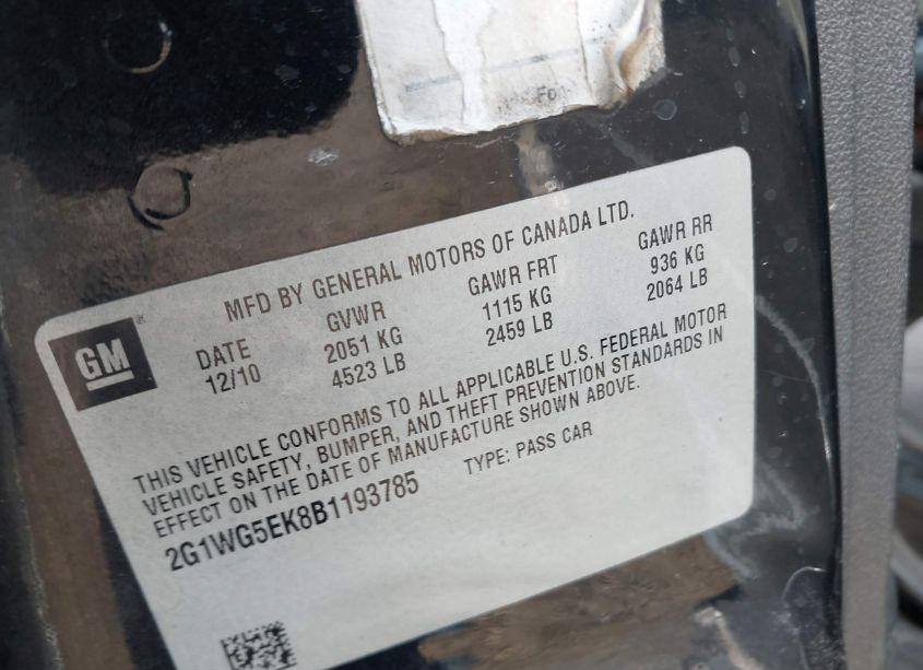 Photo 9 of 2011 Chevrolet Impala LT (VIN 2G1WG5EK8B1193785)