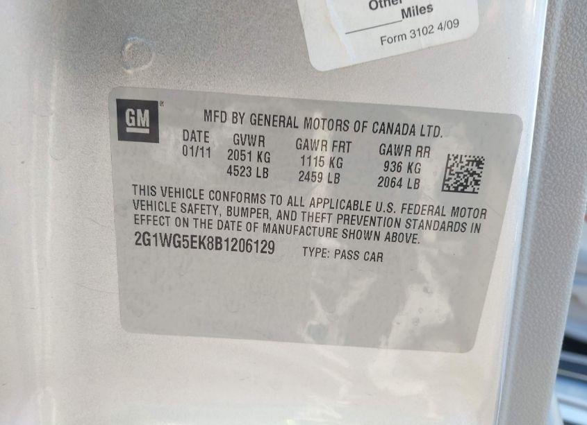 Photo 9 of 2011 Chevrolet Impala LT (VIN 2G1WG5EK8B1206129)