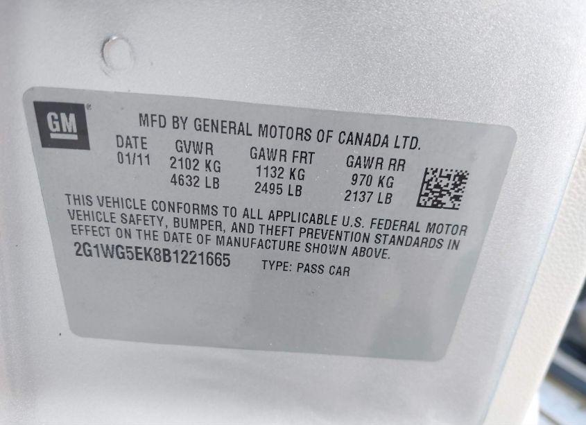 Photo 9 of 2011 Chevrolet Impala LT (VIN 2G1WG5EK8B1221665)