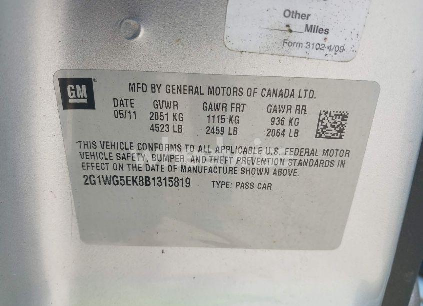 Photo 9 of 2011 Chevrolet Impala LT (VIN 2G1WG5EK8B1315819)