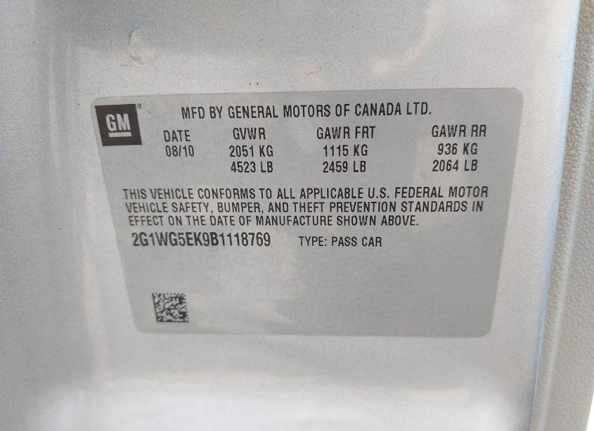 Photo 9 of 2011 Chevrolet Impala LT (VIN 2G1WG5EK9B1118769)