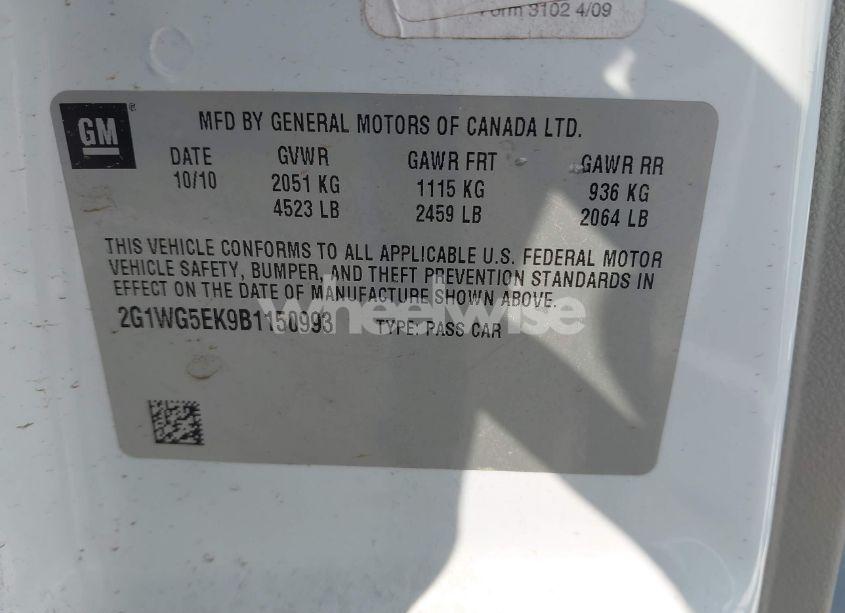 Photo 9 of 2011 Chevrolet Impala LT (VIN 2G1WG5EK9B1150993)