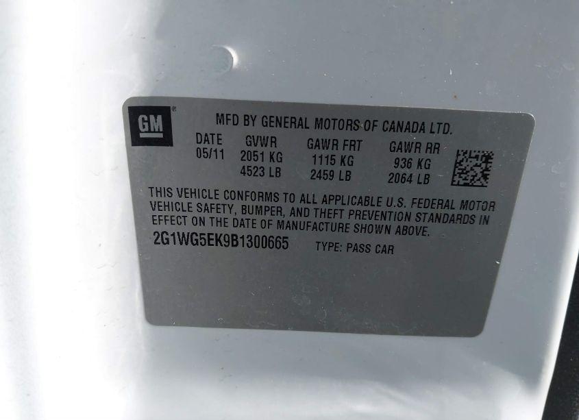 Photo 9 of 2011 Chevrolet Impala LT (VIN 2G1WG5EK9B1300665)