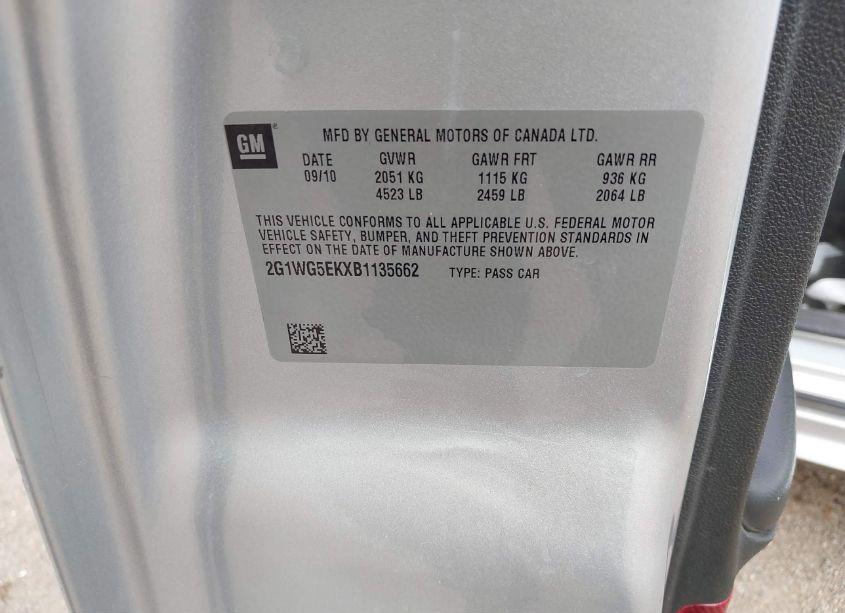 Photo 9 of 2011 Chevrolet Impala LT (VIN 2G1WG5EKXB1135662)