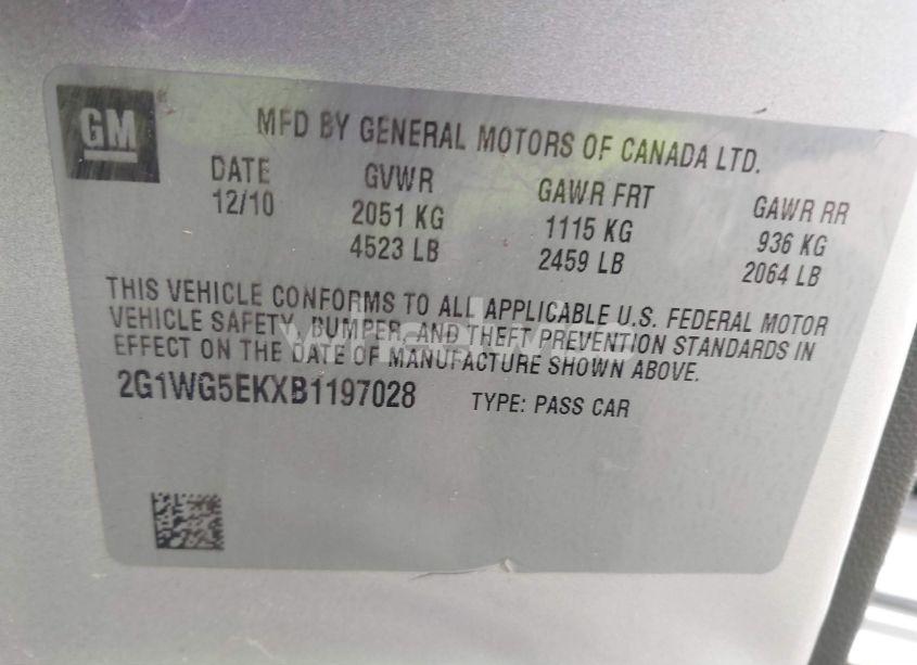 Photo 9 of 2011 Chevrolet Impala LT (VIN 2G1WG5EKXB1197028)