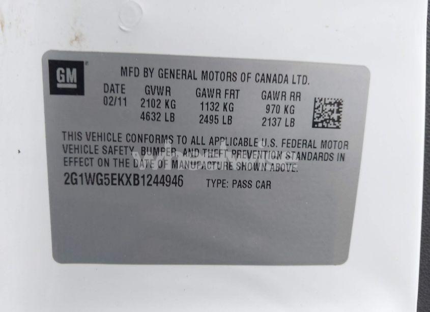 Photo 9 of 2011 Chevrolet Impala LT (VIN 2G1WG5EKXB1244946)