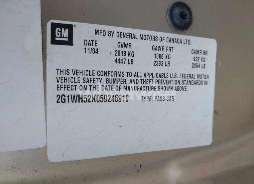 Photo 9 of 2005 Chevrolet Impala LS (VIN 2G1WH52K059246910)