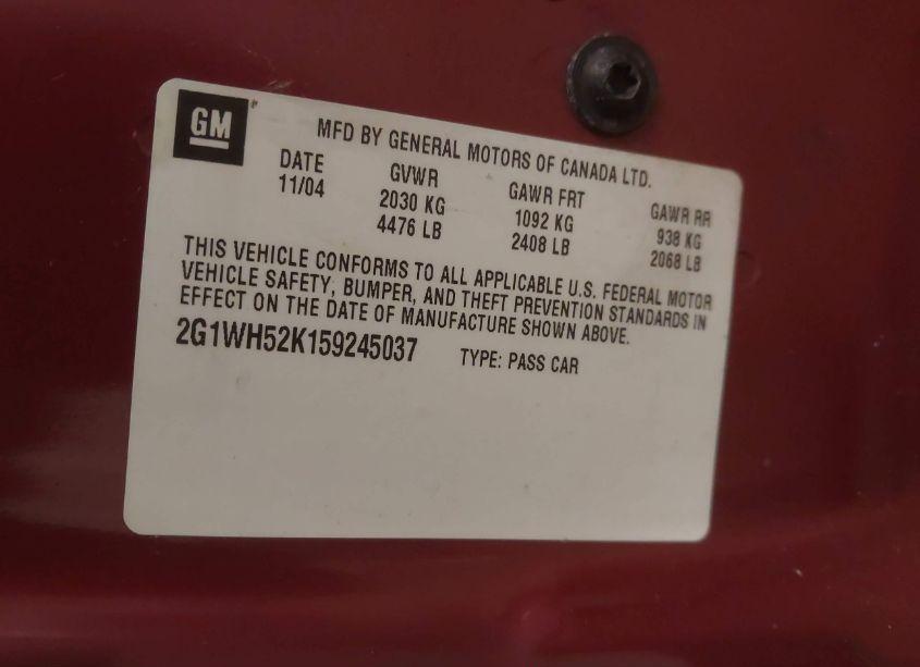 Photo 9 of 2005 Chevrolet Impala LS (VIN 2G1WH52K159245037)