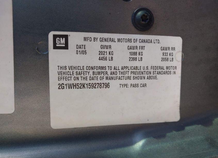 Photo 9 of 2005 Chevrolet Impala LS (VIN 2G1WH52K159278796)