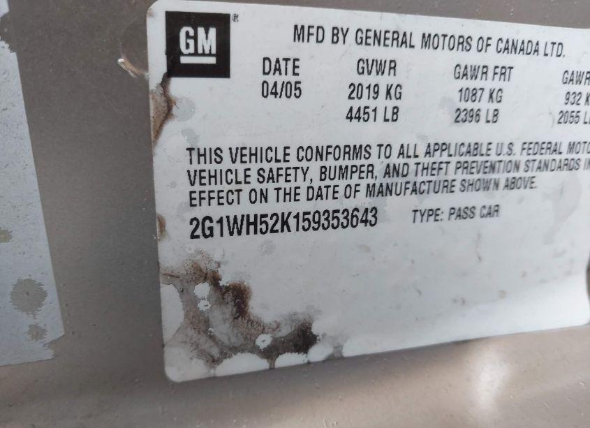 Photo 9 of 2005 Chevrolet Impala LS (VIN 2G1WH52K159353643)