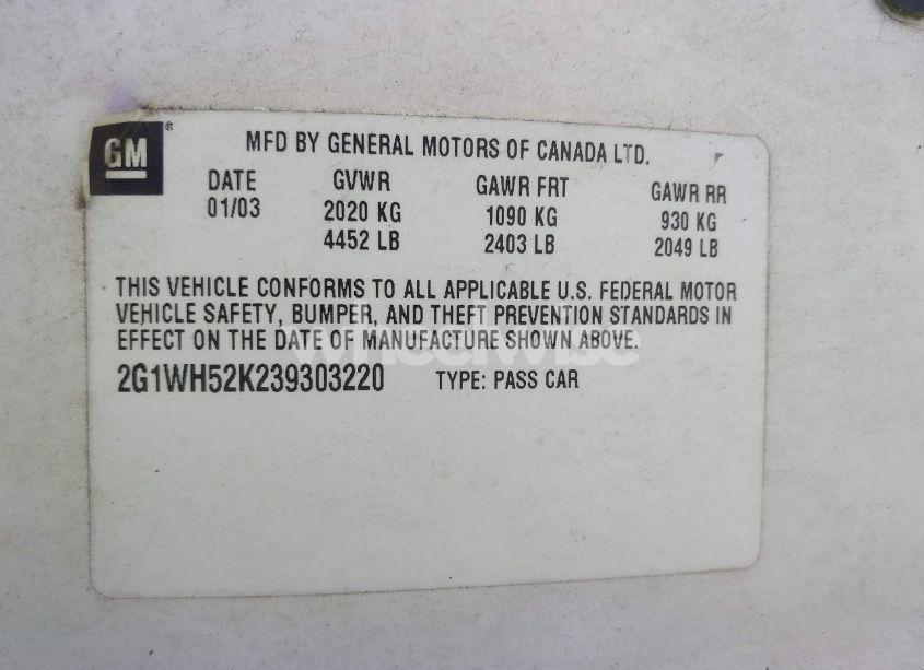 Photo 9 of 2003 Chevrolet Impala LS (VIN 2G1WH52K239303220)