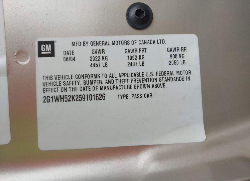 Photo 9 of 2005 Chevrolet Impala LS (VIN 2G1WH52K259101626)