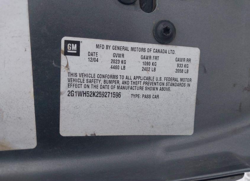 Photo 9 of 2005 Chevrolet Impala LS (VIN 2G1WH52K259271596)