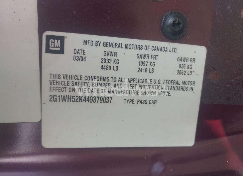 Photo 9 of 2004 Chevrolet Impala LS (VIN 2G1WH52K449379037)