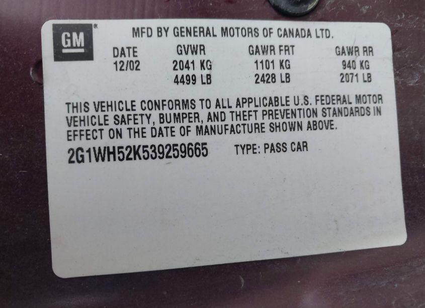 Photo 9 of 2003 Chevrolet Impala LS (VIN 2G1WH52K539259665)