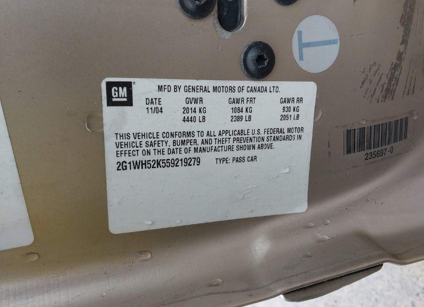 Photo 9 of 2005 Chevrolet Impala LS (VIN 2G1WH52K559219279)