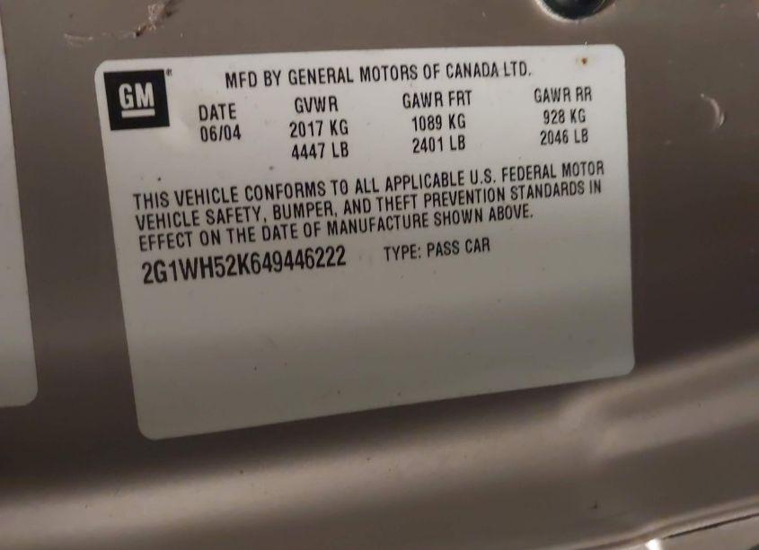 Photo 9 of 2004 Chevrolet Impala LS (VIN 2G1WH52K649446222)