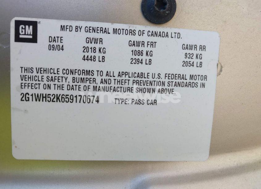 Photo 9 of 2005 Chevrolet Impala LS (VIN 2G1WH52K659170674)