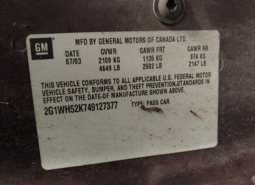 Photo 9 of 2004 Chevrolet Impala LS (VIN 2G1WH52K749127377)