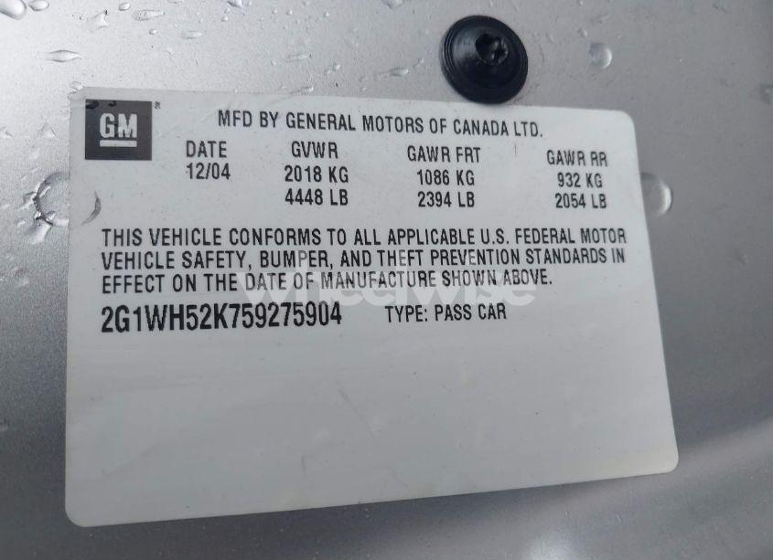 Photo 9 of 2005 Chevrolet Impala LS (VIN 2G1WH52K759275904)