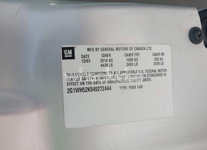 Photo 9 of 2004 Chevrolet Impala LS (VIN 2G1WH52K849272444)