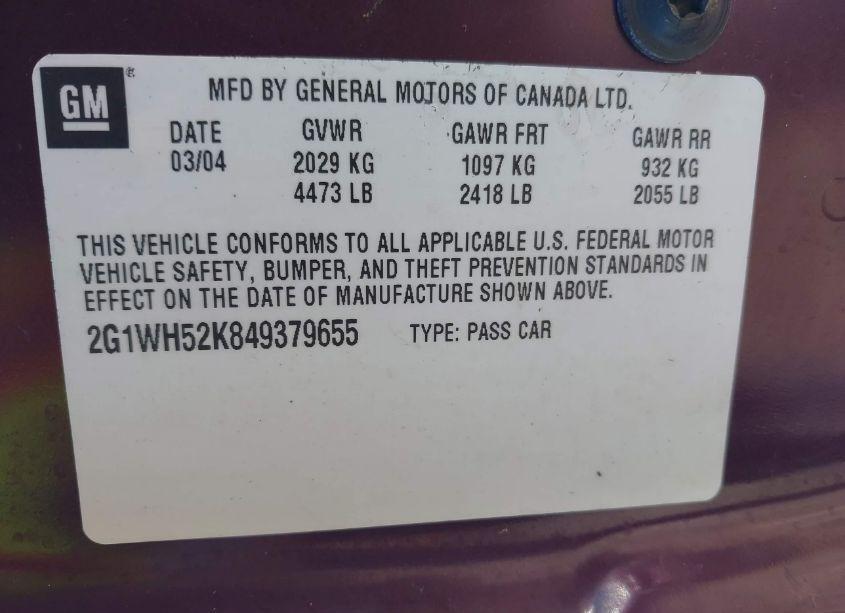 Photo 9 of 2004 Chevrolet Impala LS (VIN 2G1WH52K849379655)