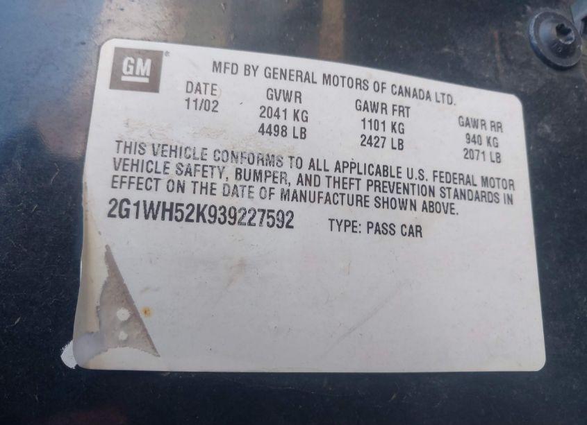 Photo 9 of 2003 Chevrolet Impala LS (VIN 2G1WH52K939227592)