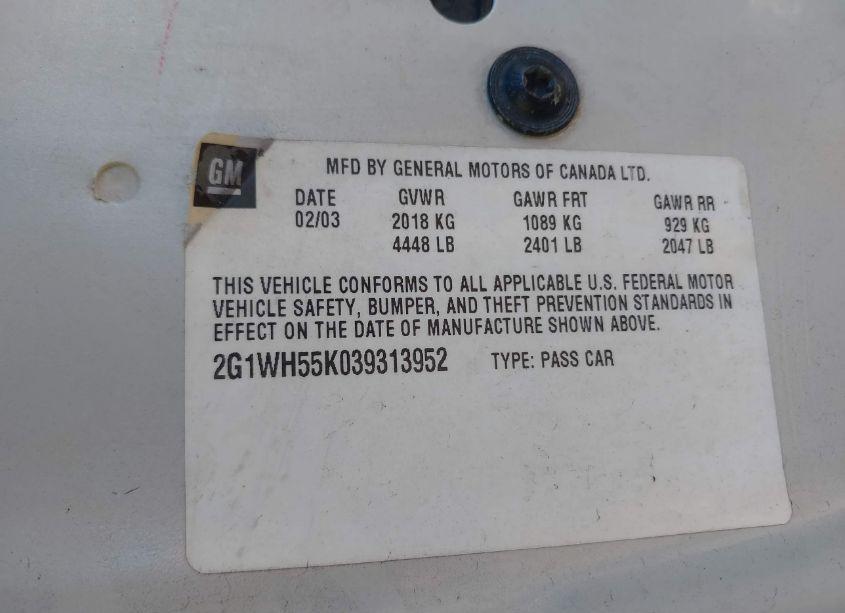 Photo 9 of 2003 Chevrolet Impala LS (VIN 2G1WH55K039313952)