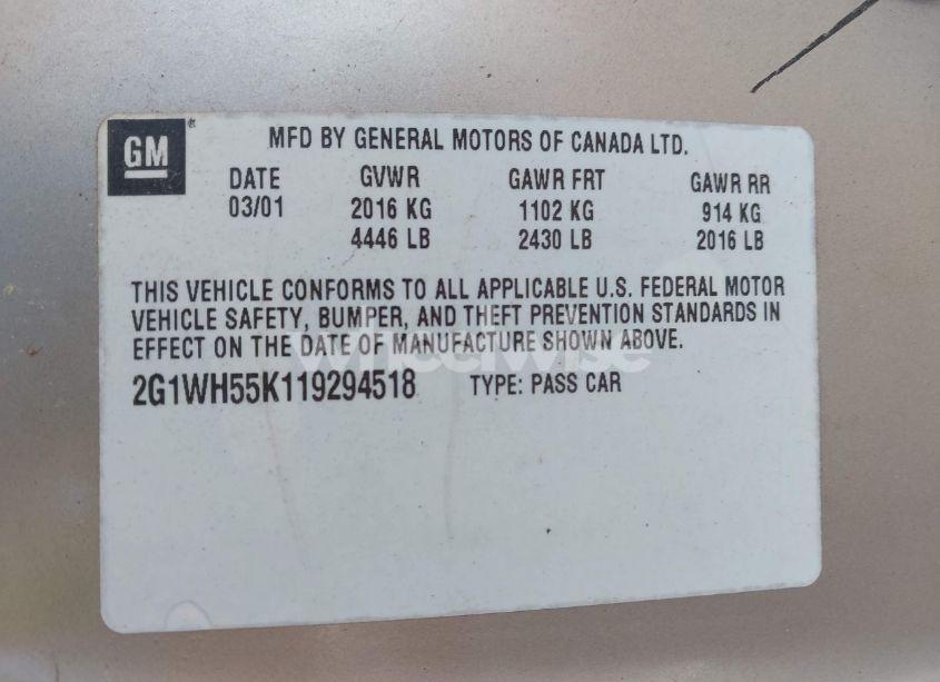 Photo 9 of 2001 Chevrolet Impala LS (VIN 2G1WH55K119294518)