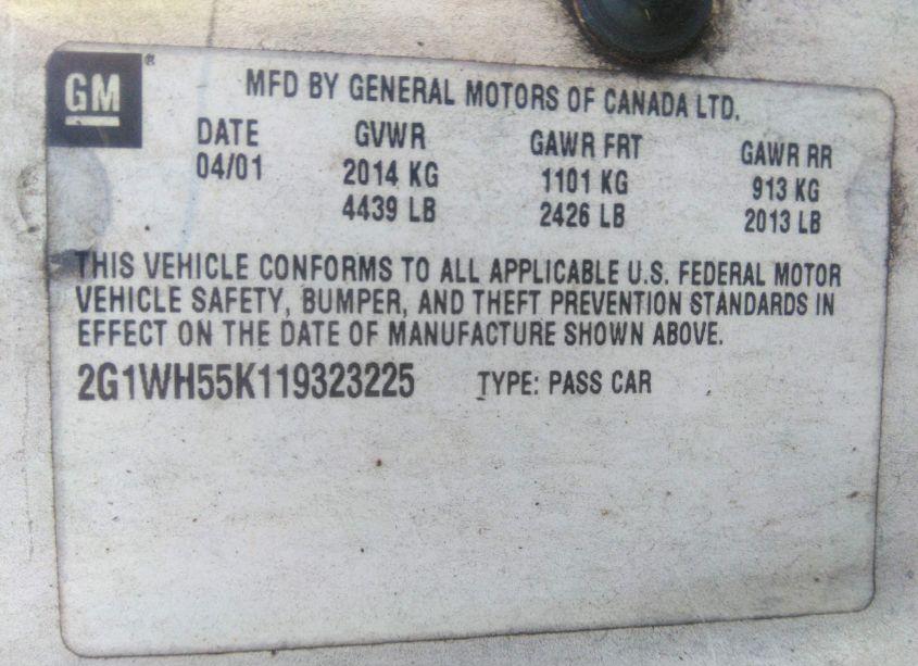 Photo 9 of 2001 Chevrolet Impala LS (VIN 2G1WH55K119323225)